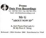 Mr. G - About Now EP - Duty Free Recordings - Tech House